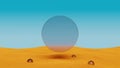 3d geometric round glass on sand dune.Abstract surreal desert landscape scene background.3d rendering illustration Royalty Free Stock Photo