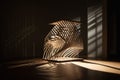 3d geometric sculpture, with light and shadow playing on its surface