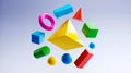 3D geometric shapes floating dynamically on smooth light gray background Royalty Free Stock Photo