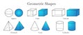 3D Geometric Shapes of Sphere, Cube, Cuboid, Pyramid, Cone and Cylinder with Thin Line or Stroke Sides