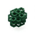 A 3D geometric structure composed of stacked green hexagonal prisms with central Royalty Free Stock Photo