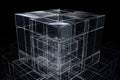 3d geometric structure of cube with transparent parts and abstract animation