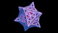 3d geometric art, evolving polyhedra star shape geometry.Glowing rose, pink interior. 3d Rendering illustration . VIew 5