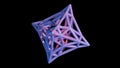 3d geometry, tetrahedra front view, triangular face. Pyramid . Glowing rose pink interior. 3d rendering illustration View 3