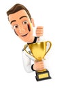 3d german soccer fan behind left wall and holding trophy cup Royalty Free Stock Photo