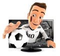 3d german soccer fan coming out of television Royalty Free Stock Photo