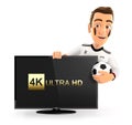 3d german soccer fan with 4K ultra HD television Royalty Free Stock Photo