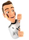 3d german soccer fan peeping over blank wall Royalty Free Stock Photo