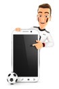 3d german soccer fan pointing to blank smartphone Royalty Free Stock Photo