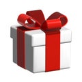 3d gift box icon. Christmas holiday white red gift wrap.