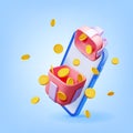 3D Gift Box in Smartphone Isolated