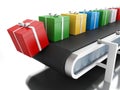 3d Gift boxes on conveyor belt. Royalty Free Stock Photo
