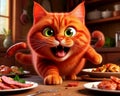 3d ginger cat messing around on the table Royalty Free Stock Photo