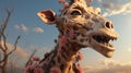 3d Giraffe Creature With Flower Face: Unreal Engine 5 Art