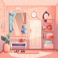 2d girl dressing room interior design cartoon with pink color theme illustration Royalty Free Stock Photo