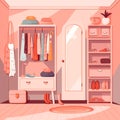 2d girl dressing room interior design cartoon with pink color theme illustration Royalty Free Stock Photo