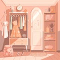 2d girl dressing room interior design cartoon with pink color theme illustration