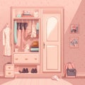 2d girl dressing room interior design cartoon with pink color theme illustration Royalty Free Stock Photo