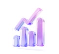 3d glass holographic bar chart, graph or diagram render icon. Rainbow crystal data analysis columns gradient line up