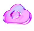 3d glass holographic cloud programming with html tag code icon render. Online platform for developing, test and deploy web app Royalty Free Stock Photo