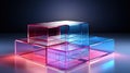 3D Glass Podium with Blue and Pink Transparent Cubes - AI Generated