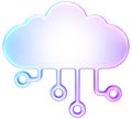 3D glass style purple blue cloud icon with circuit lines, representing cloud computing, storage, and networking Royalty Free Stock Photo