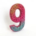 3D Glitter Number Nine isolated on white background Royalty Free Stock Photo
