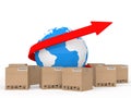 3d globe with arrow and shipping cartons