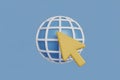 3D Globe and Cursor Icon on a Blue Background Royalty Free Stock Photo