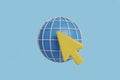 3D Globe and Cursor Icon on a Light Blue Background Royalty Free Stock Photo