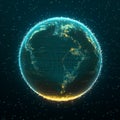 3D Globe of Glowing Digital Particles Representing Global Data Networks