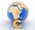 3d globe with gold euro symbols on white Royalty Free Stock Photo