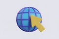 3D Globe Icon with Yellow Cursor Arrow on White Background Royalty Free Stock Photo