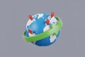 3D Globe with Location Pins and Green Arrow, Representing Global Travel and Logistics Royalty Free Stock Photo