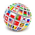 3D globe sphere with flags of the world on white Royalty Free Stock Photo