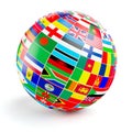 3D globe sphere with flags of the world on white Royalty Free Stock Photo