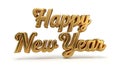 3D glossy gold Happy New Year script typography Royalty Free Stock Photo