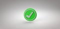 3D glowing green success icon with lighting scene