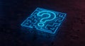 3D Glowing Neon Blue Question Mark Inside Digital Labyrinth Maze Royalty Free Stock Photo