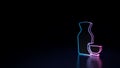 3d glowing neon symbol of symbol of sake isolated on black background