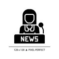 2D glyph style female newscaster solid icon