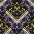 3d gold Baroque embroidery vector seamless pattern. Royalty Free Stock Photo