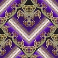 3d gold Baroque embroidery vector seamless pattern. Royalty Free Stock Photo