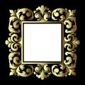 3d Gold Baroque ornamental vintage floral square frame, border pattern with space for text. Element. Antique Victorian Baroque