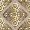 3d gold Baroque seamless pattern. Ornamental vector background. Luxury repeat backdrop. Vintage golden Damask ornaments. Royalty Free Stock Photo