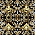 3d gold Baroque seamless pattern. Wallpaper. Greek key meander v