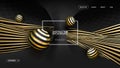 3d gold on black vector illustration. Graphic illustration with light golden spheres. Realistic shiny technology vector