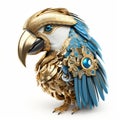 3d Gold And Blue Parrot Portrait: Industrial Design Meets Baroque Animals