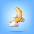 3D Gold Crescent Moon in Clouds Royalty Free Stock Photo