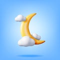 3D Gold Crescent Moon in Clouds Royalty Free Stock Photo